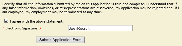applicant employment application electronic signature