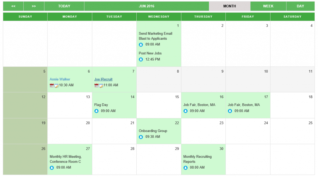 iRecruit Appointment Interview Scheduling Calendar View