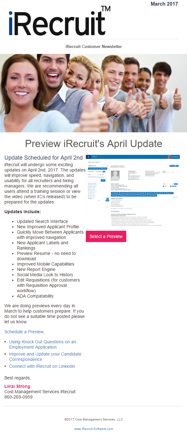 iRecruit Newsletter March 2017
