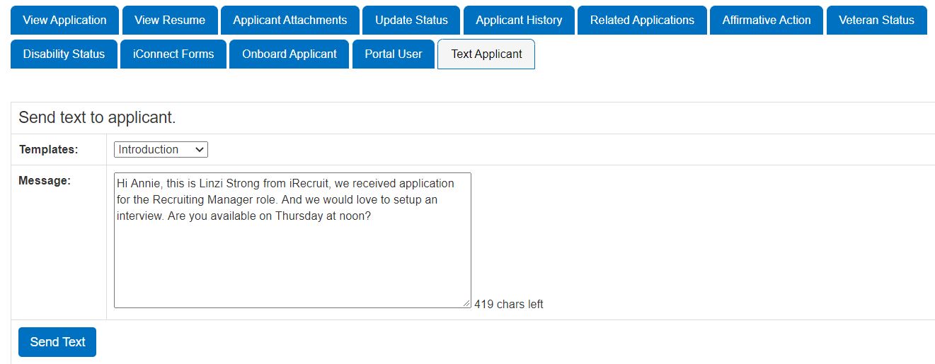 Send-Text-to-Applicants with iRecruit TXT